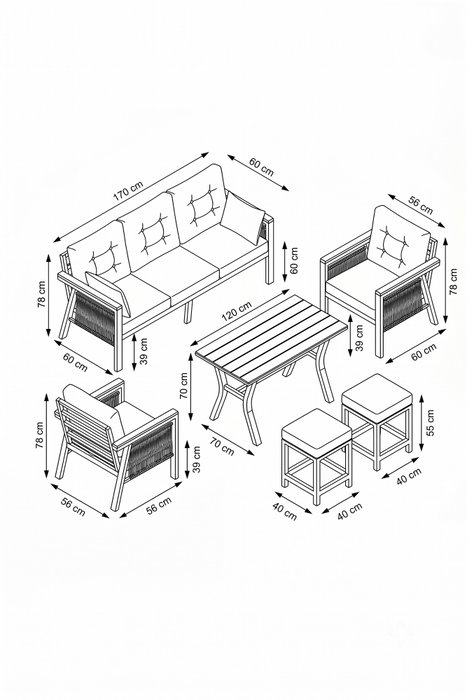 Hanah Home Conjunto de Jardín Lilyum 3+1+1+2 - Gris Hanah Home Conjunto de Jardín Lilyum 3+1+1+2 - Gris
